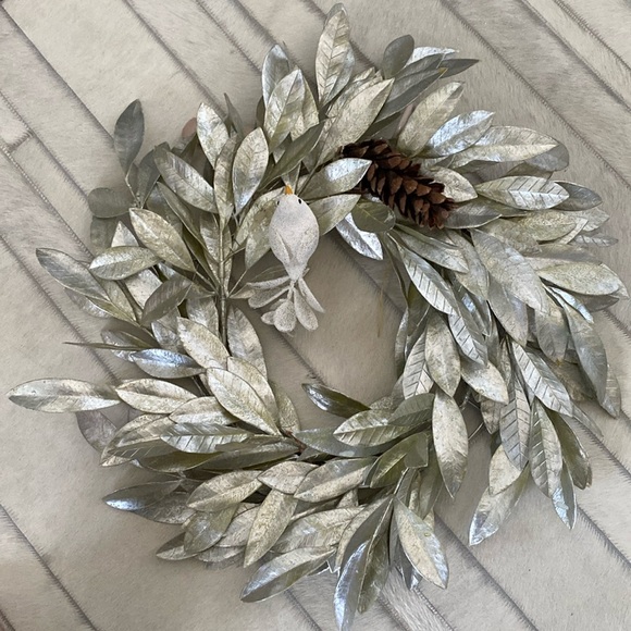 Handmade holiday, Christmas, winter wreath, bird, pine cone light green, silver! - Picture 1 of 6